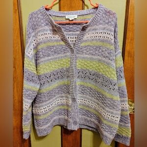 🐚Coldwater Creek Mixed‑Stitch Pastel Cardigan – PXL – Coastal Boho Knit
